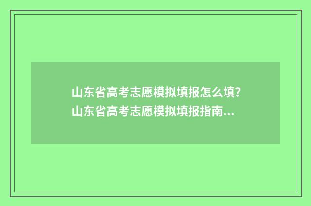 山东省高考志愿模拟填报怎么填？山东省高考志愿模拟填报指南 山东省高考志愿填报方式