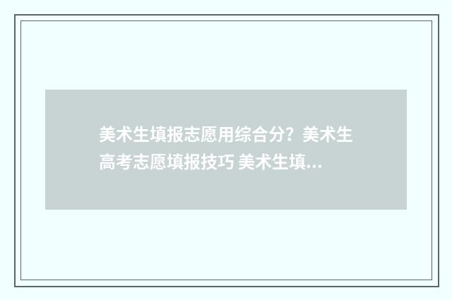 美术生填报志愿用综合分？美术生高考志愿填报技巧 美术生填报志愿时间