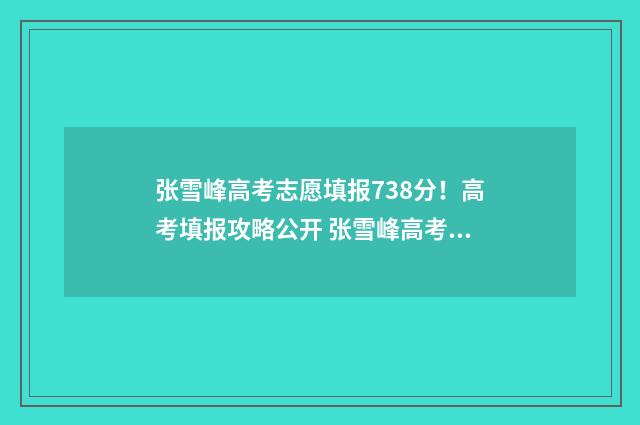 张雪峰高考志愿填报738分！高考填报攻略公开 张雪峰高考志愿咨询