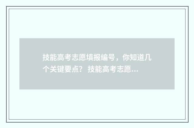 技能高考志愿填报编号，你知道几个关键要点？ 技能高考志愿填报查询