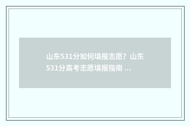 山东531分如何填报志愿？山东531分高考志愿填报指南 山东500分左右怎么填报