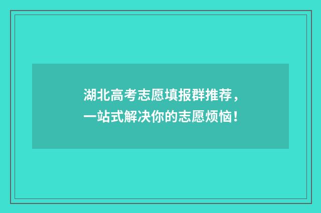 湖北高考志愿填报群推荐，一站式解决你的志愿烦恼！