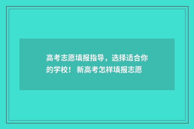 高考志愿填报指导，选择适合你的学校！ 新高考怎样填报志愿