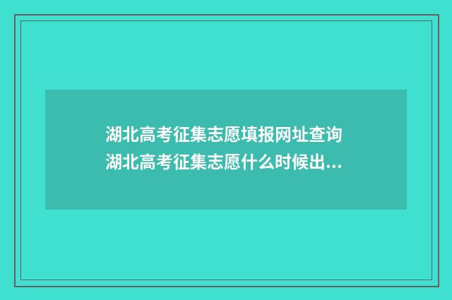 湖北高考征集志愿填报网址查询 湖北高考征集志愿什么时候出结果