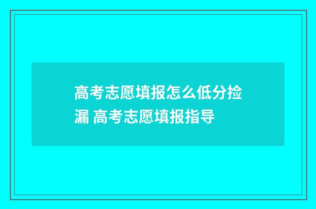 高考志愿填报怎么低分捡漏 高考志愿填报指导
