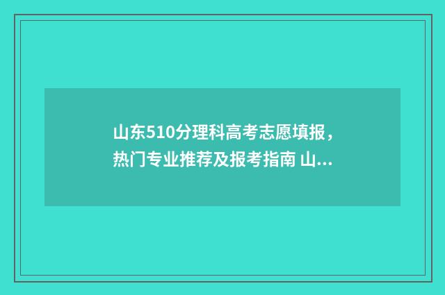 山东510分理科高考志愿填报，热门专业推荐及报考指南 山东高考510分