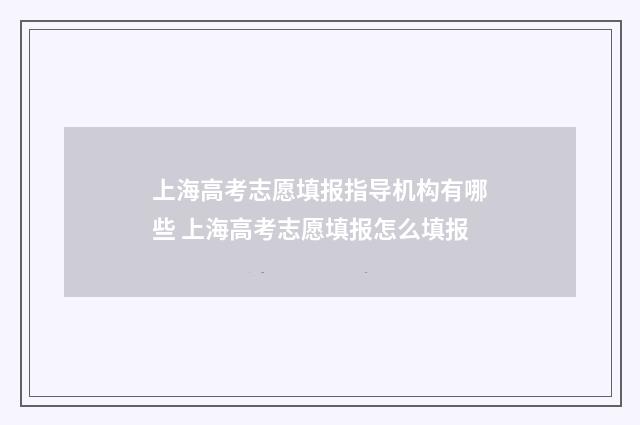 上海高考志愿填报指导机构有哪些 上海高考志愿填报怎么填报