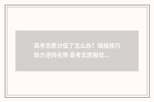高考志愿分低了怎么办？填报技巧助力逆转劣势 高考志愿报低了