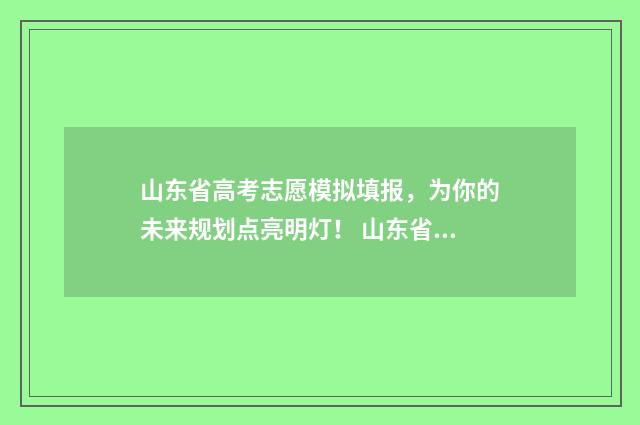 山东省高考志愿模拟填报，为你的未来规划点亮明灯！ 山东省春季高考本科有哪些院校