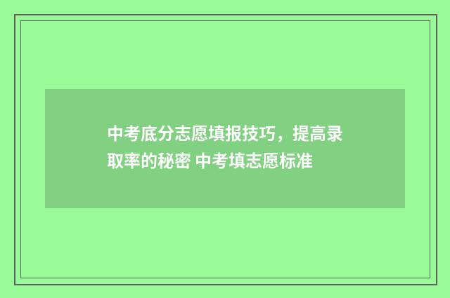 中考底分志愿填报技巧，提高录取率的秘密 中考填志愿标准