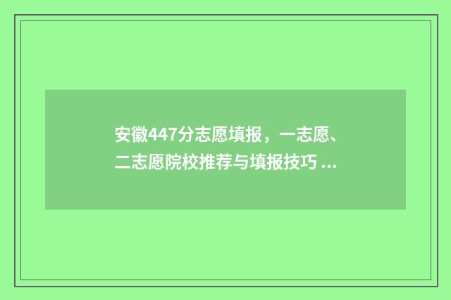 安徽447分志愿填报，一志愿、二志愿院校推荐与填报技巧 安徽高考分数479能上什么大学?