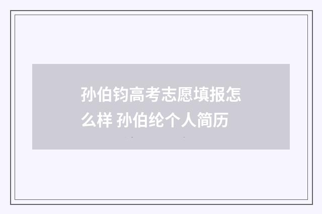 孙伯钧高考志愿填报怎么样 孙伯纶个人简历