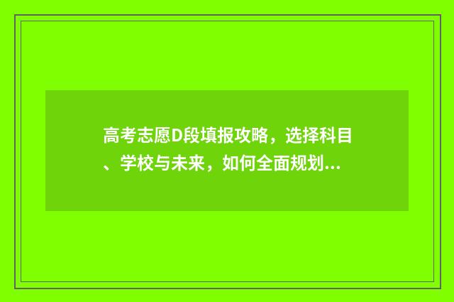 高考志愿D段填报攻略，选择科目、学校与未来，如何全面规划？ 高考填志愿段位是啥意思