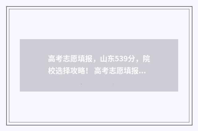 高考志愿填报，山东539分，院校选择攻略！ 高考志愿填报服务平台