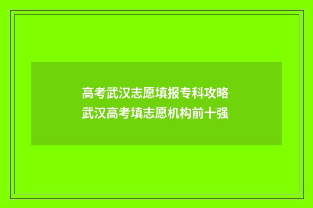 高考武汉志愿填报专科攻略 武汉高考填志愿机构前十强