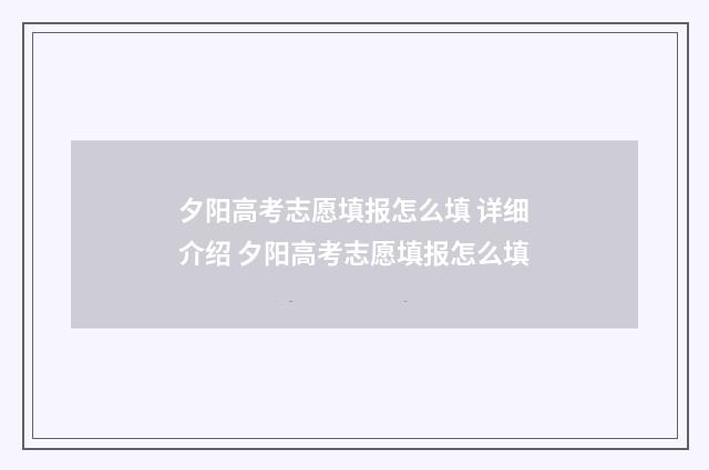 夕阳高考志愿填报怎么填 详细介绍 夕阳高考志愿填报怎么填