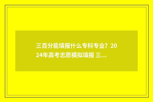 三百分能填报什么专科专业？2024年高考志愿模拟填报 三百分能填报什么学校