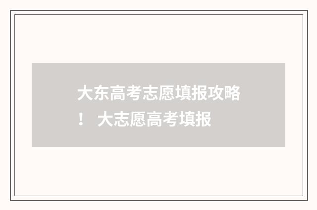 大东高考志愿填报攻略！ 大志愿高考填报