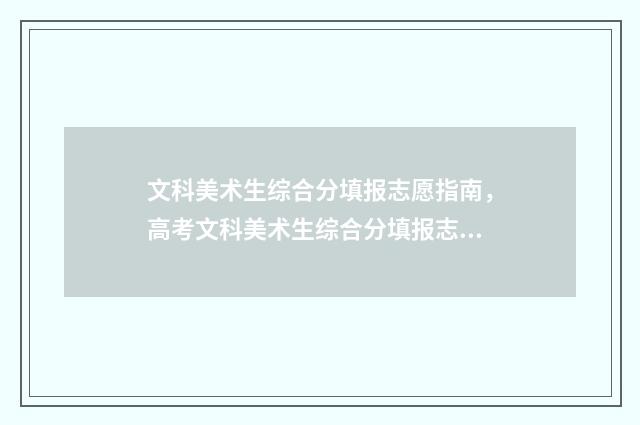 文科美术生综合分填报志愿指南，高考文科美术生综合分填报志愿要考虑什么 文科美术生综合分456能上什么学校啊