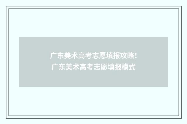 广东美术高考志愿填报攻略！ 广东美术高考志愿填报模式