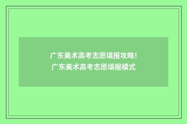 广东美术高考志愿填报攻略！ 广东美术高考志愿填报模式