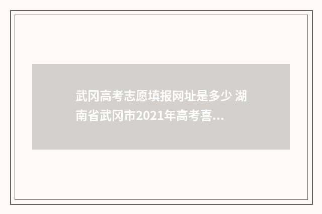 武冈高考志愿填报网址是多少 湖南省武冈市2021年高考喜报