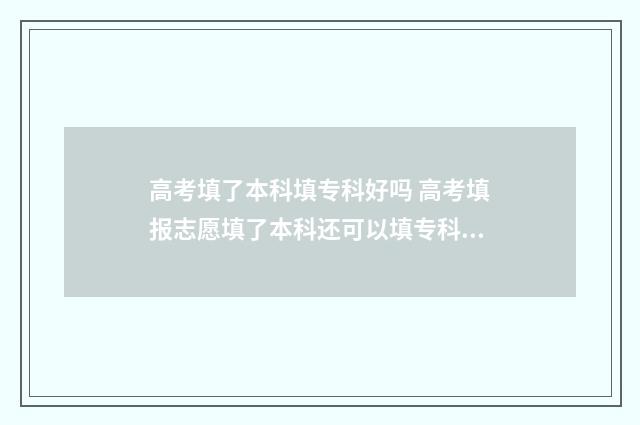 高考填了本科填专科好吗 高考填报志愿填了本科还可以填专科吗