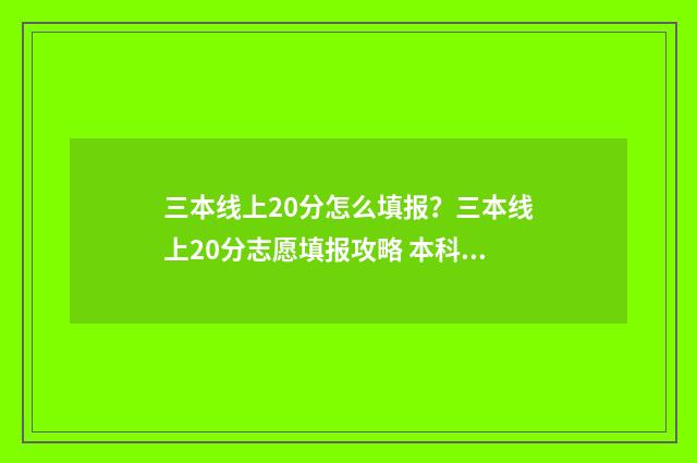三本线上20分怎么填报？三本线上20分志愿填报攻略 本科线下3分能上本科