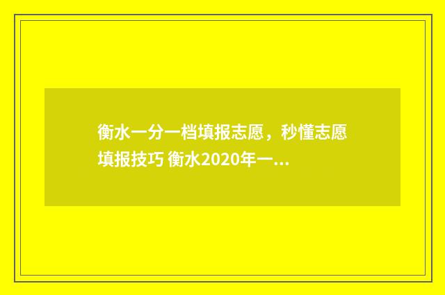 衡水一分一档填报志愿，秒懂志愿填报技巧 衡水2020年一分一档