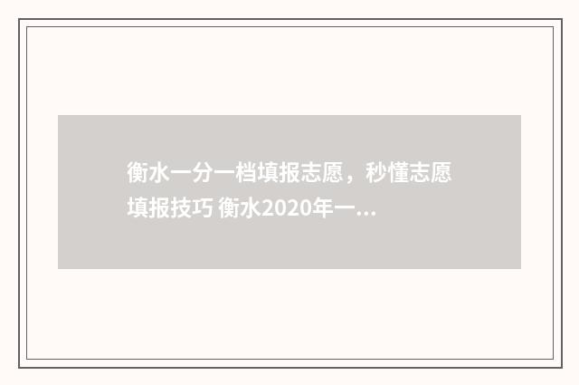 衡水一分一档填报志愿，秒懂志愿填报技巧 衡水2020年一分一档