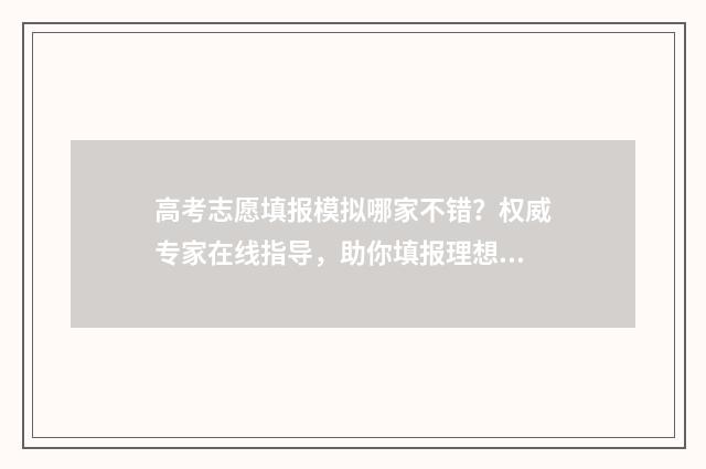 高考志愿填报模拟哪家不错？权威专家在线指导，助你填报理想大学 高考志愿填报模拟表电子版