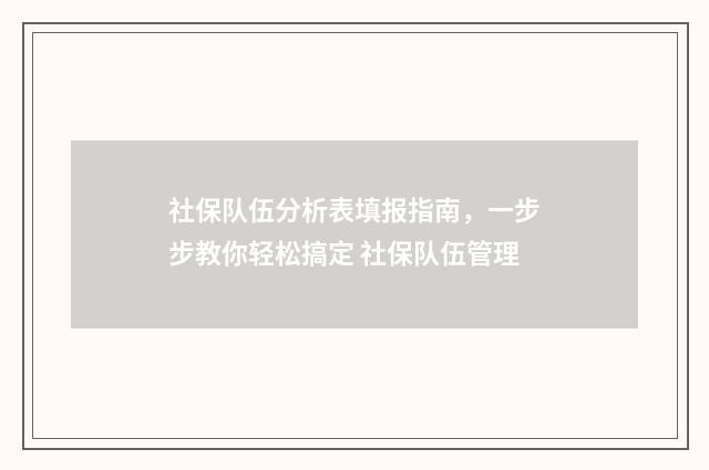 社保队伍分析表填报指南，一步步教你轻松搞定 社保队伍管理