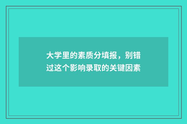 大学里的素质分填报，别错过这个影响录取的关键因素