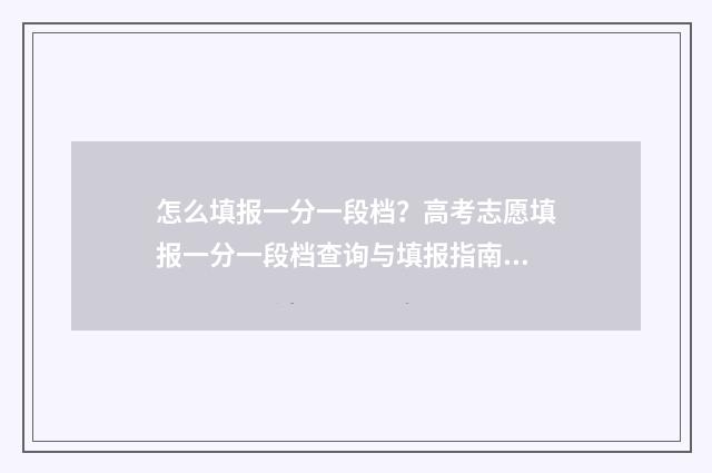 怎么填报一分一段档？高考志愿填报一分一段档查询与填报指南 一分一表啥意思