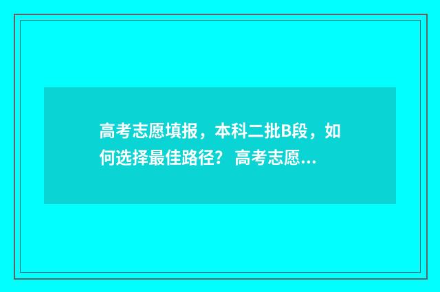 高考志愿填报，本科二批B段，如何选择最佳路径？ 高考志愿填报服务平台