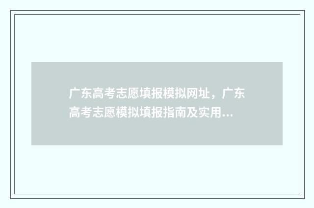 广东高考志愿填报模拟网址，广东高考志愿模拟填报指南及实用网址推荐 广东高考志愿填报助手
