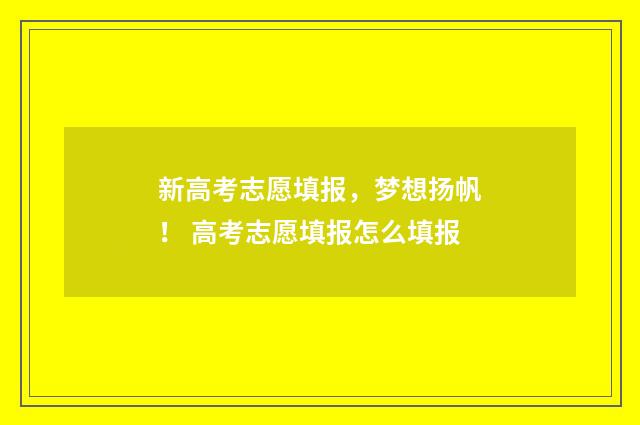新高考志愿填报，梦想扬帆！ 高考志愿填报怎么填报