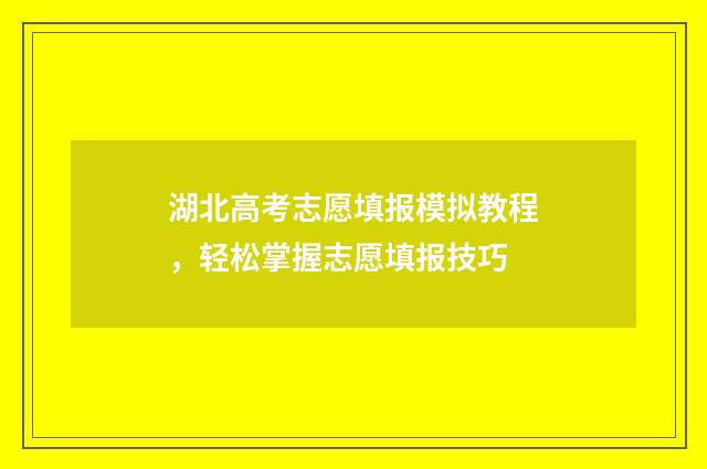 湖北高考志愿填报模拟教程，轻松掌握志愿填报技巧