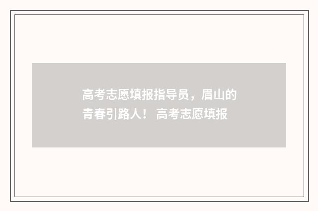 高考志愿填报指导员，眉山的青春引路人！ 高考志愿填报