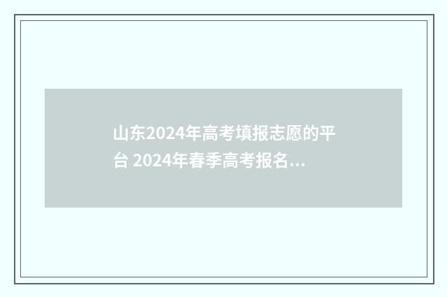 山东2024年高考填报志愿的平台 2024年春季高考报名时间