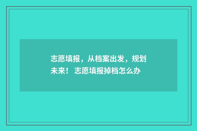 志愿填报，从档案出发，规划未来！ 志愿填报掉档怎么办
