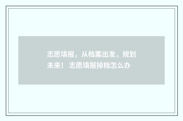 志愿填报，从档案出发，规划未来！ 志愿填报掉档怎么办