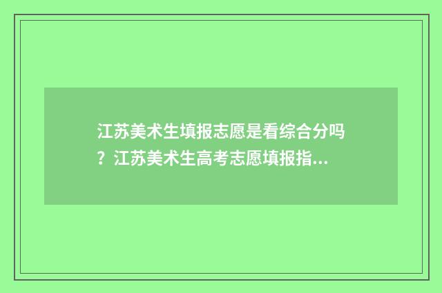 江苏美术生填报志愿是看综合分吗？江苏美术生高考志愿填报指南 江苏美术生填报大专怎么填