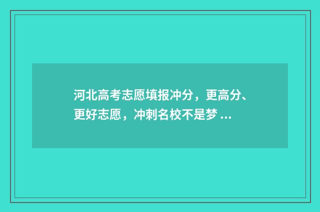河北高考志愿填报冲分，更高分、更好志愿，冲刺名校不是梦 河北高考志愿填报辅助系统