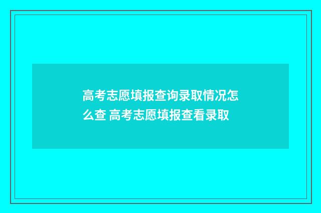 高考志愿填报查询录取情况怎么查 高考志愿填报查看录取