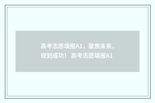 高考志愿填报A1，聚焦未来，规划成功！ 高考志愿填报A1