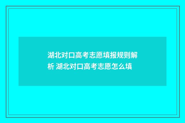 湖北对口高考志愿填报规则解析 湖北对口高考志愿怎么填