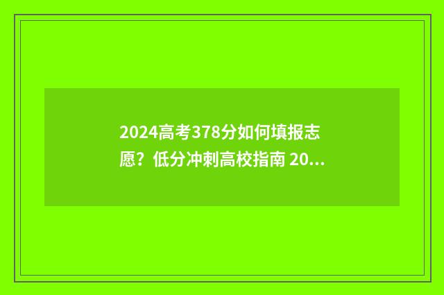 2024高考378分如何填报志愿？低分冲刺高校指南 2024年高考录取