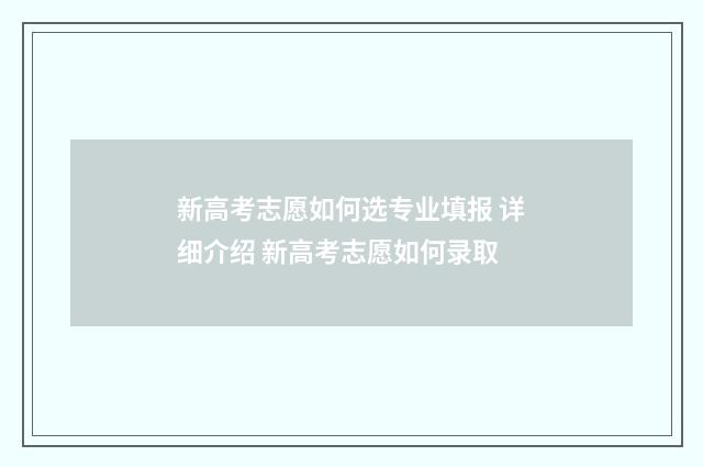 新高考志愿如何选专业填报 详细介绍 新高考志愿如何录取