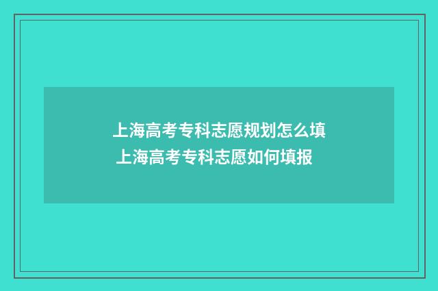 上海高考专科志愿规划怎么填 上海高考专科志愿如何填报